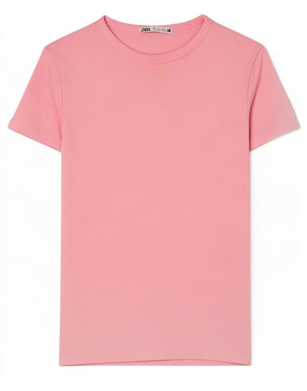 Zara Damen T-Shirt Top UK 8 Small Rosa Baumwolle