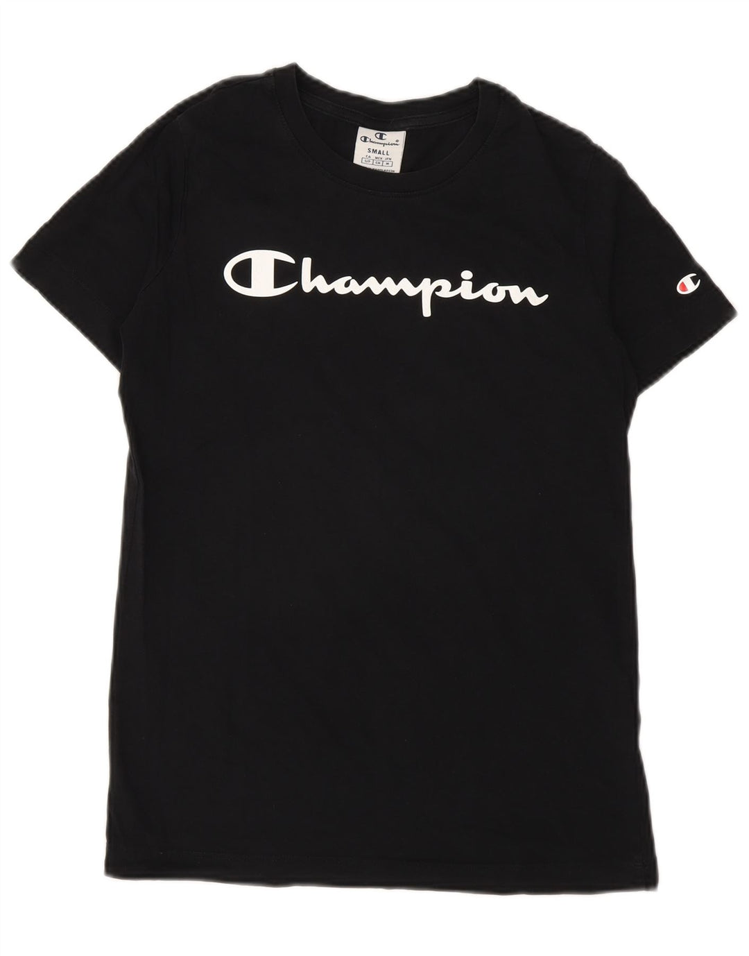 Champion Damen-T-Shirt mit Grafik, Größe S, schwarze Baumwolle