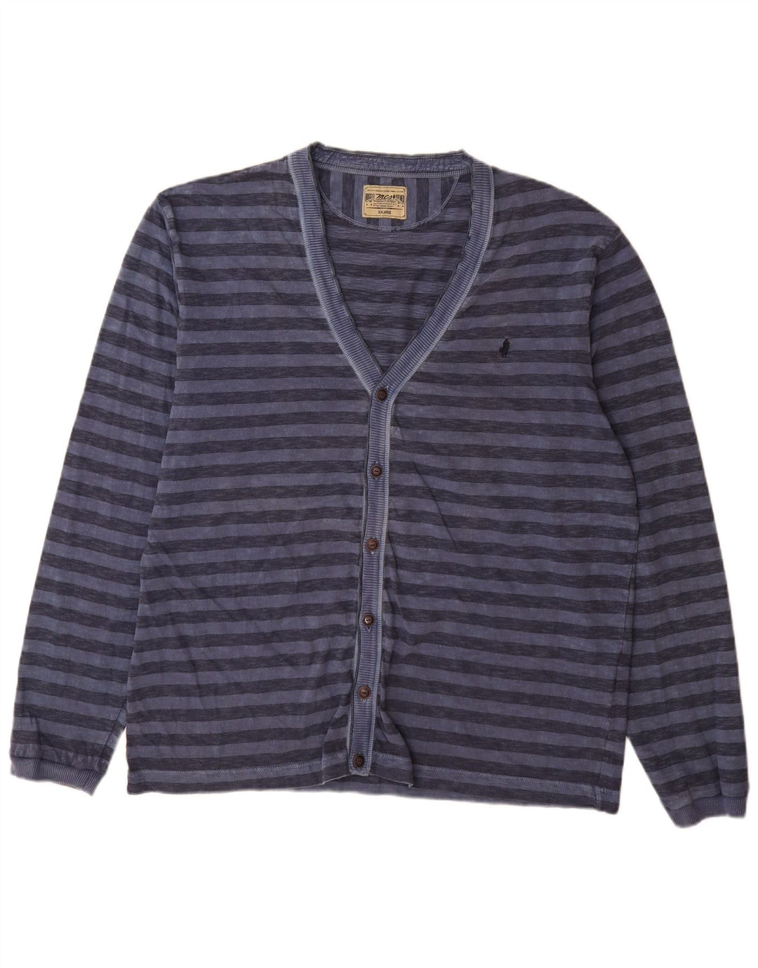 Marlboro Classics Herren-Cardigan-Pullover 2XL blau gestreift aus Baumwolle