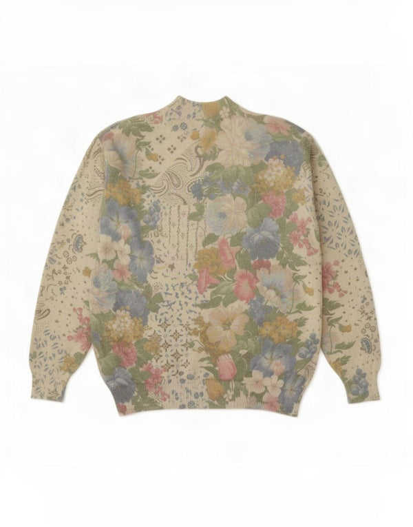Vintage Damen Rollkragenpullover Pullover UK 16 Großes grünes Blumenmuster