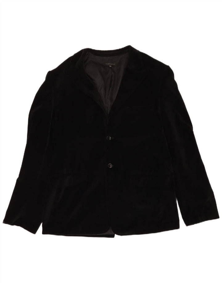 Calliope Herren 2-Knopf-Samt-Blazerjacke IT 52 XL, schwarze Baumwolle