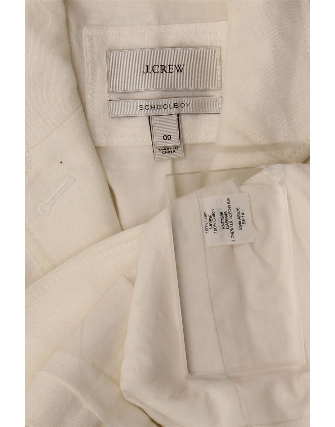J. Crew Damen-Blazerjacke mit 2 Knöpfen, US 00 2XS, weißes Leinen