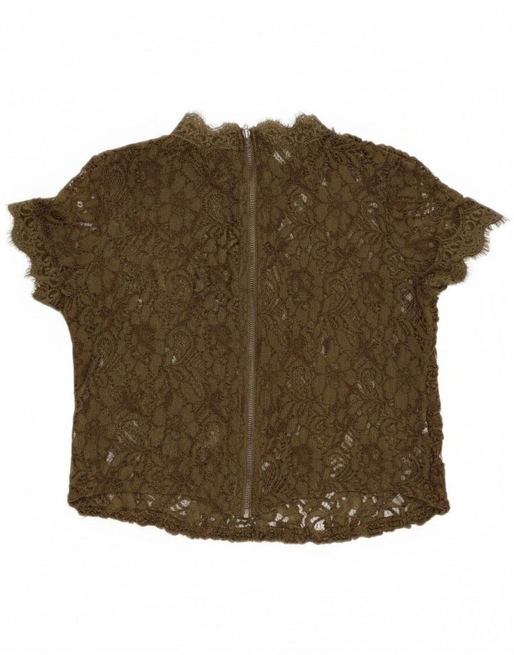 Zara Damen-Bluse aus Spitze, durchsichtig, Gr. 8, Khaki