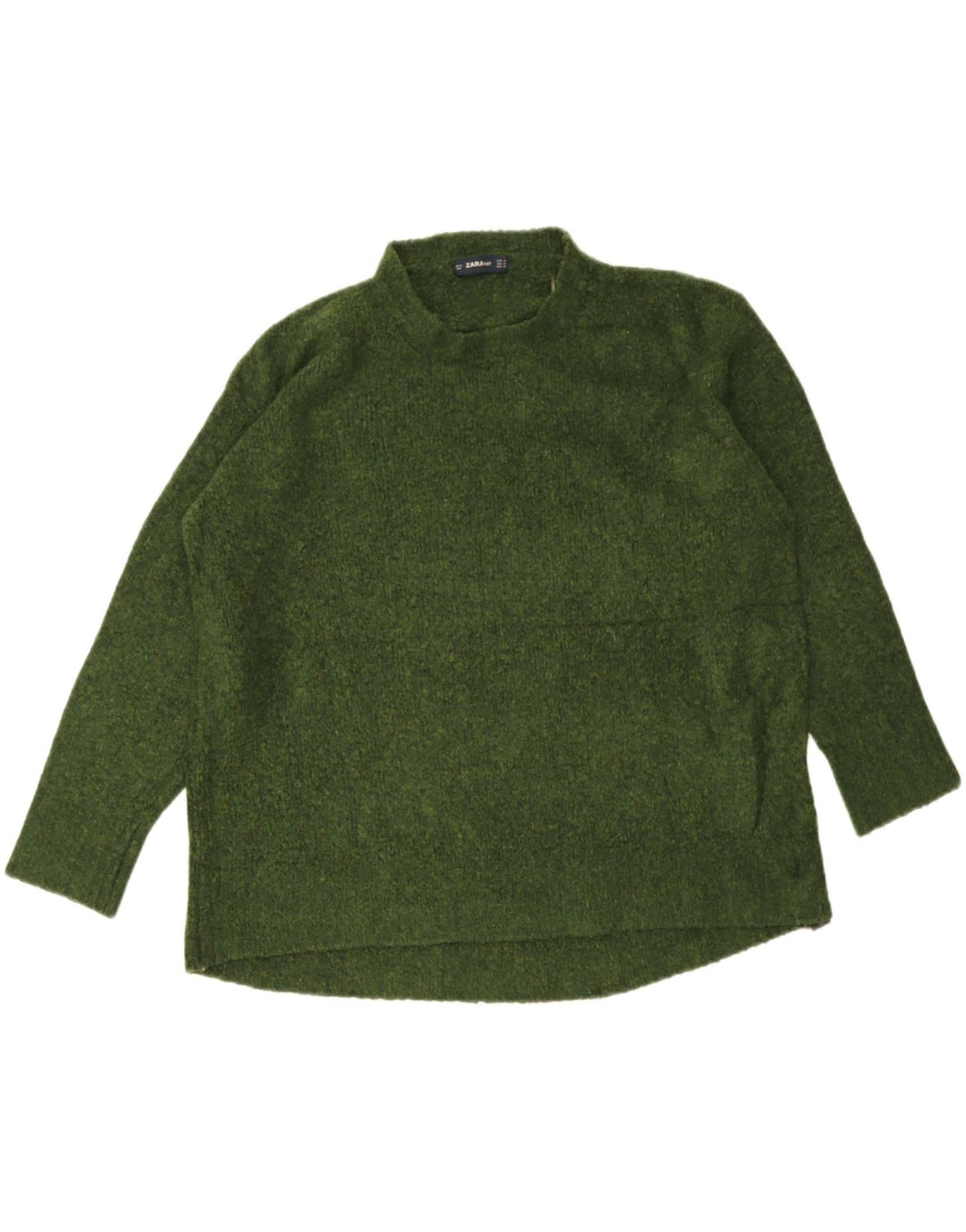 Zara Damen-Pullover, übergroß, Rundhalsausschnitt, Gr. 14, mittelgrün meliert