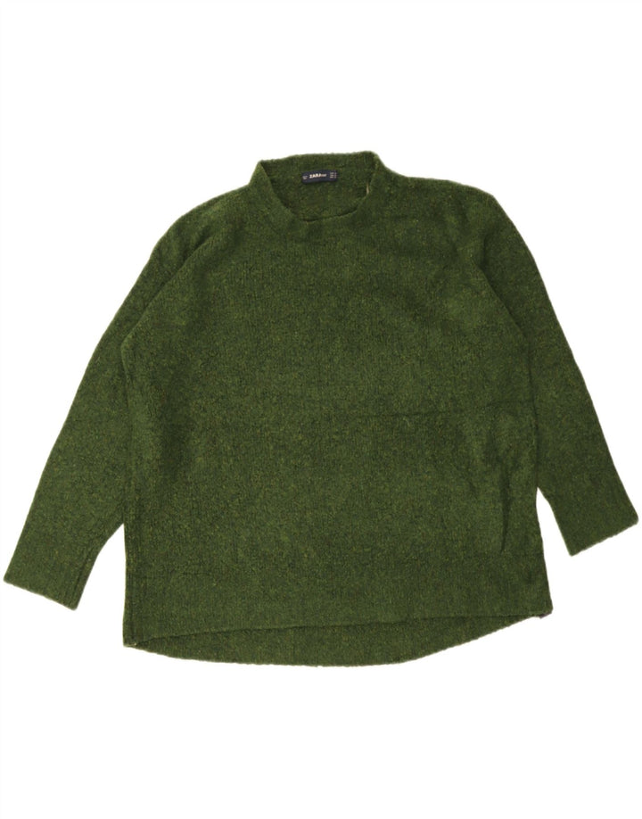 Zara Damen-Pullover, übergroß, Rundhalsausschnitt, Gr. 14, mittelgrün meliert