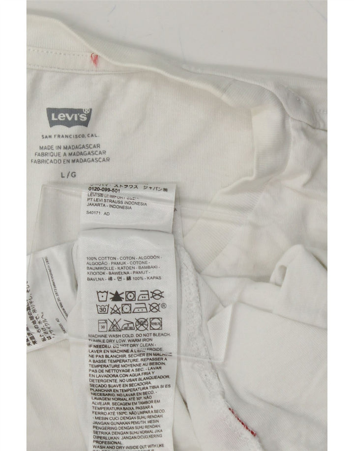 LEVI'S Mens Graphic T-Shirt Top Large White Cotton Vintage Levi's and Second-Hand Levi's from Messina Hembry 