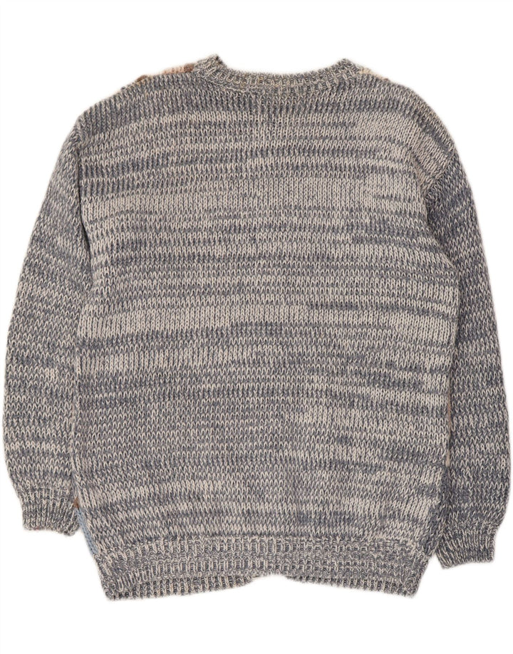 PARAMOUR Damen-Strickjacke, Einheitsgröße, blauer Patchwork-Ramie