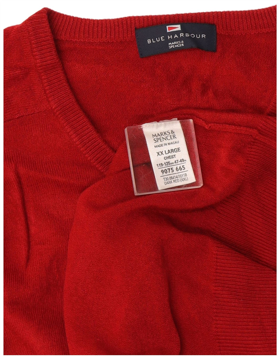 Marks & Spencer Herren-Pullover mit V-Ausschnitt, 2XL, rotes Acryl