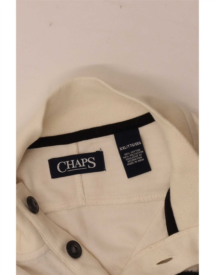 Chaps Herren-Sweatshirt mit Knopfkragen, 2XL, weiße Farbblock-Baumwolle