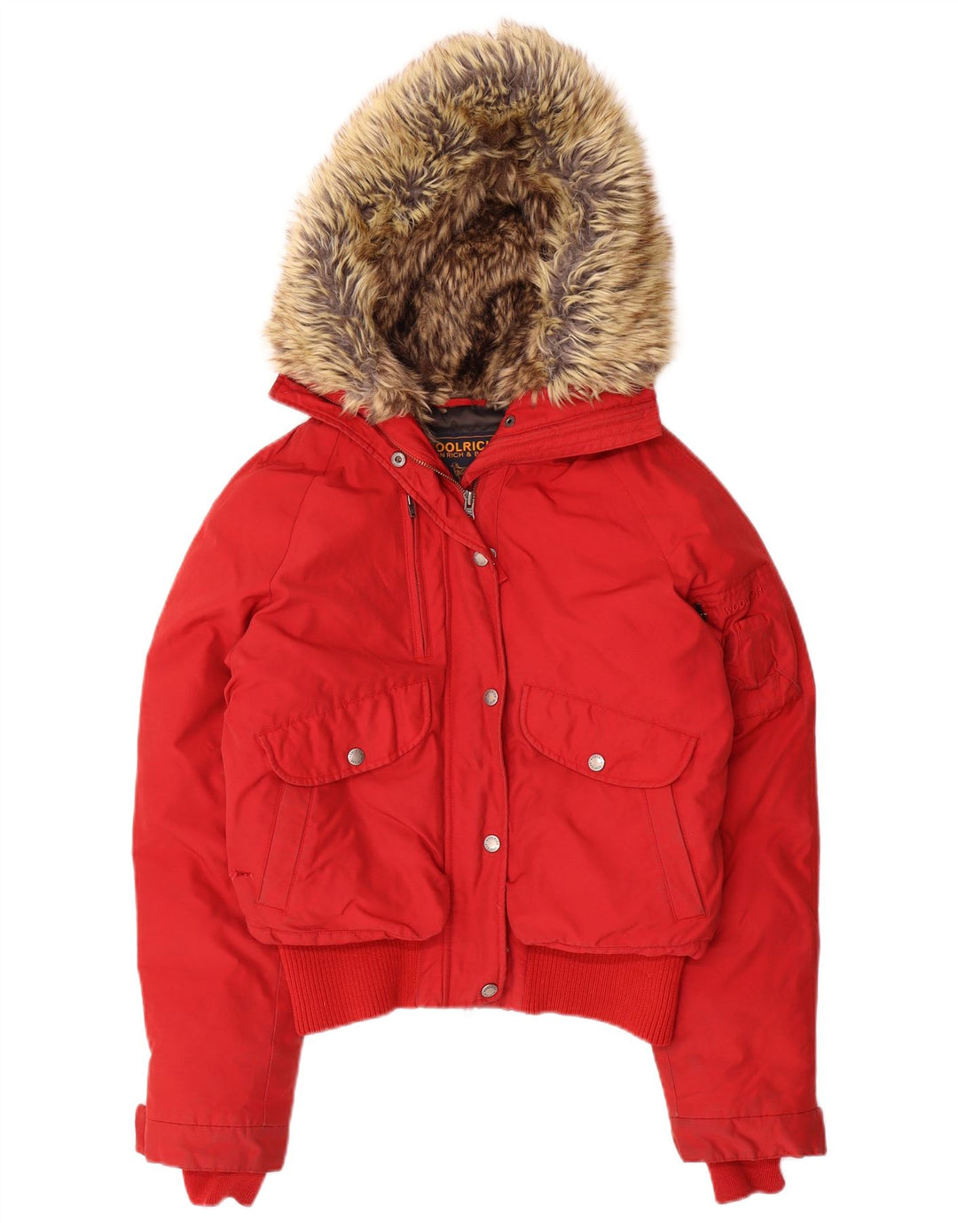 Woolrich Wattierte Damenjacke mit Kapuze, UK 14, mittelrotes Nylon
