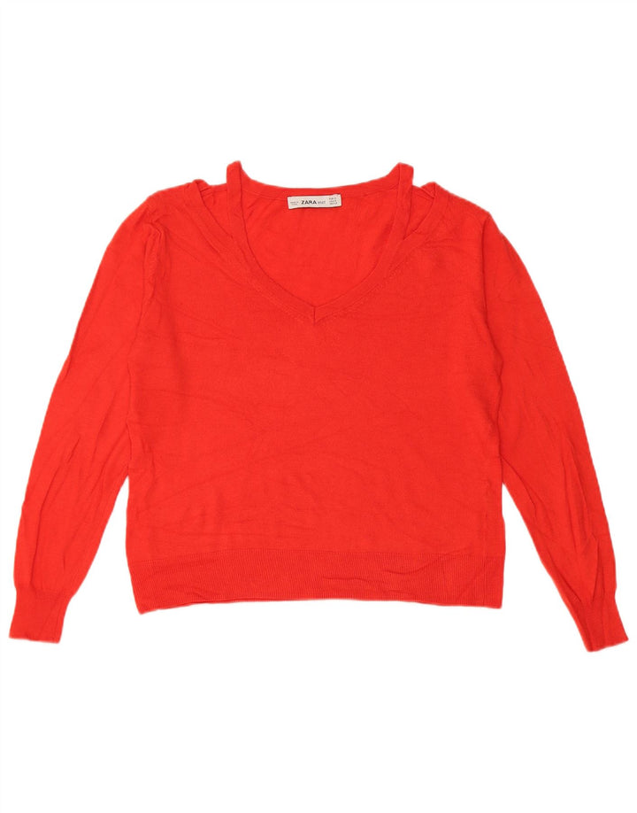 Zara Damen Crop V-Ausschnitt Pullover Pullover UK 10 Small Rot