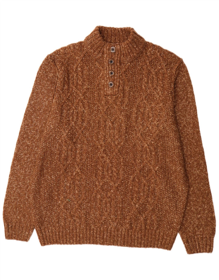 C&A Herren-Pullover mit Knopfkragen, XL, braun geflecktes Acryl