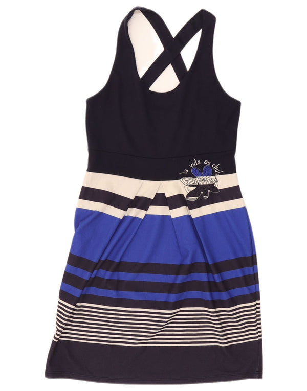 Desigual Damen-Sommerkleid mit Grafik, UK 12, mittelgroß, marineblau, gestreift, Polyester