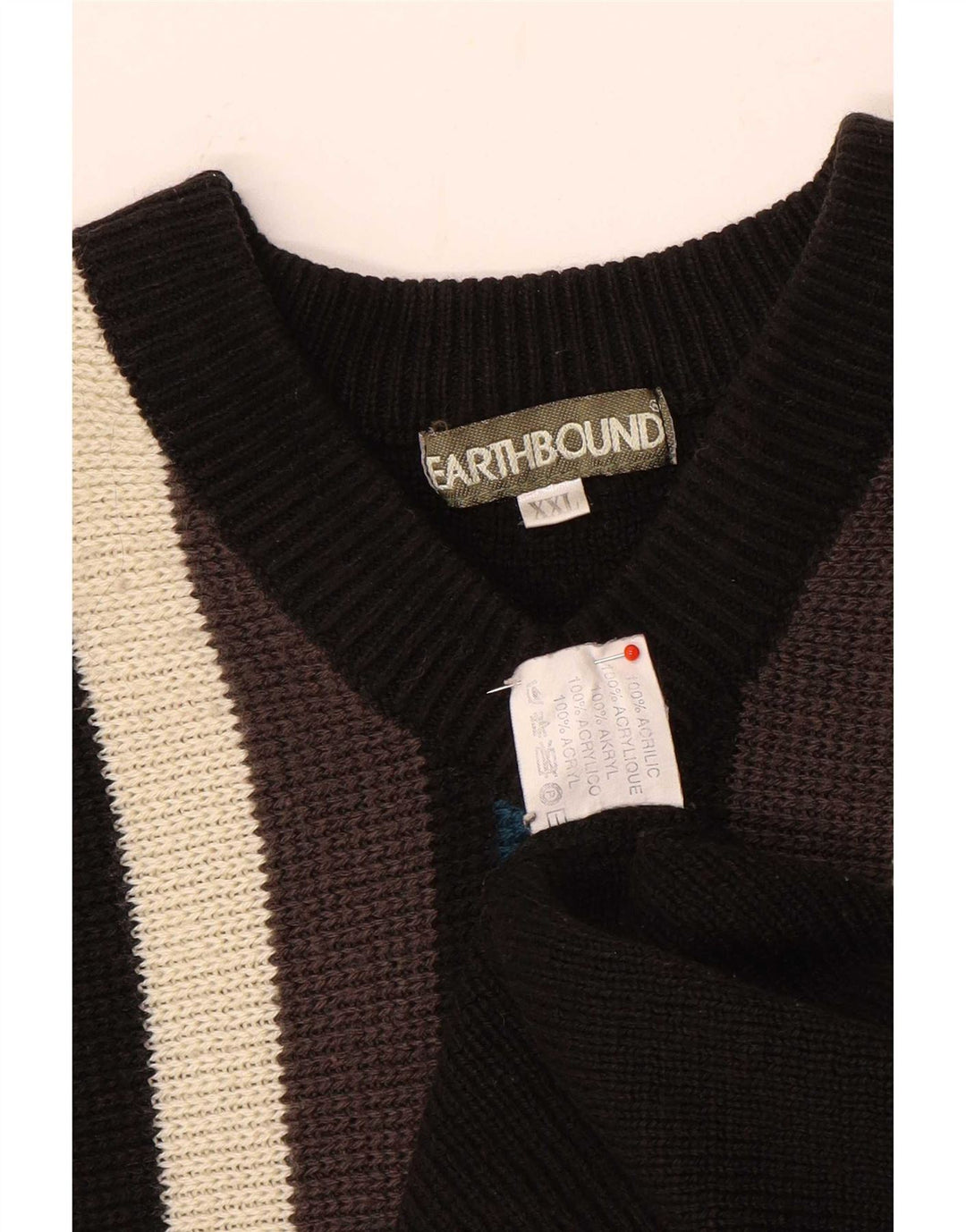 Earthbound Herren-Pullover mit V-Ausschnitt, 2XL, Schwarz, Farbblock