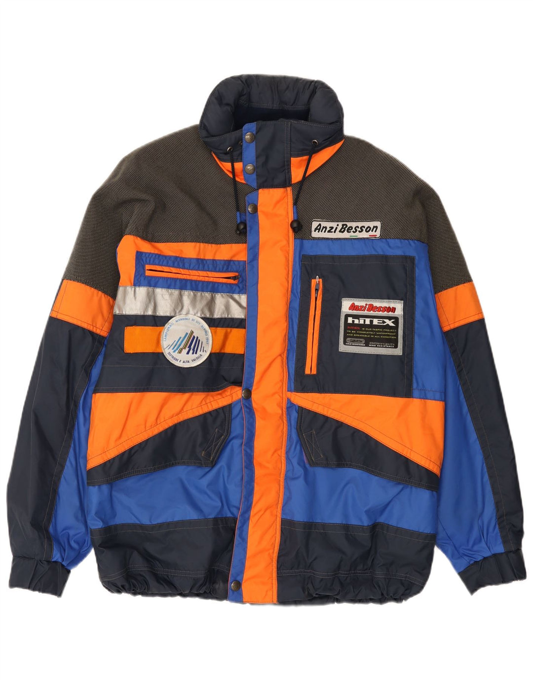 Anzi Besson Herren-Skijacke mit grafischer Kapuze, IT 50, Größe L, Blau, Farbblock