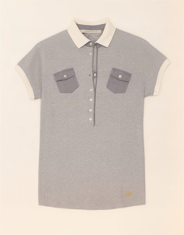 i Blues Damen Poloshirt UK 12 Mittelgrau Farbblock