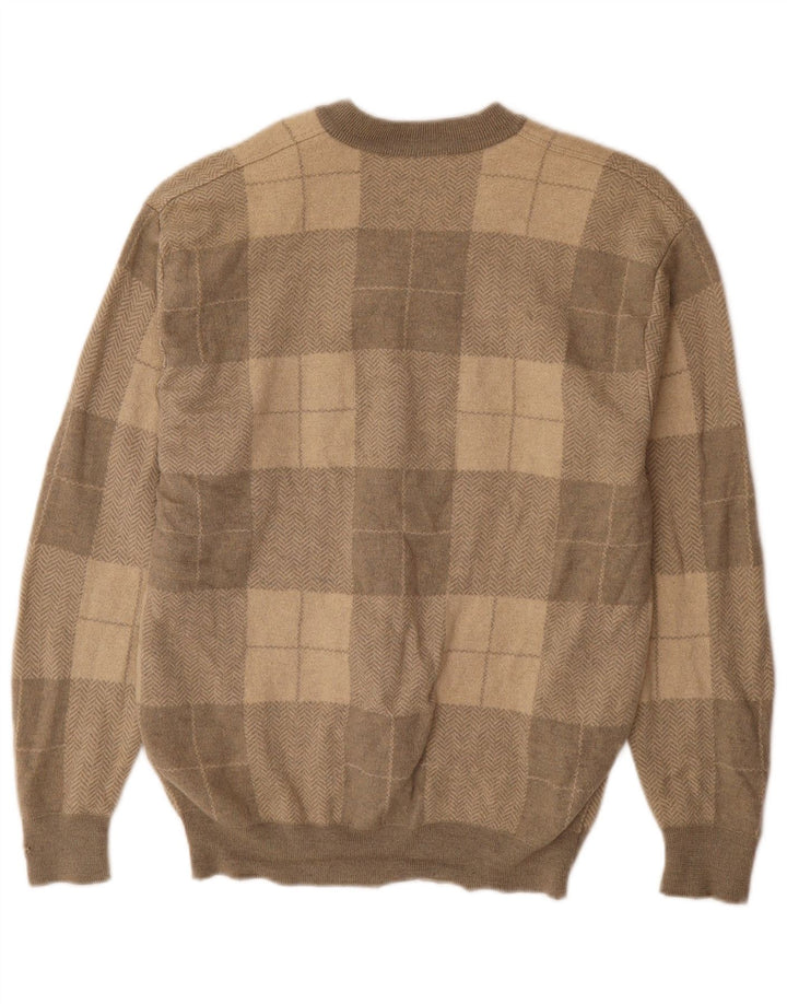 VALENTINO Herren-Pullover mit V-Ausschnitt, XL, graue Patchwork-Wolle