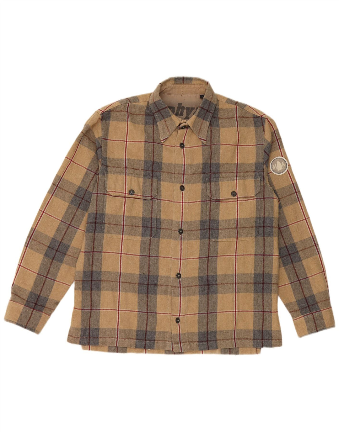 Murphy & Nye Herren-Flanellhemd, klein, beige, kariertes Acryl