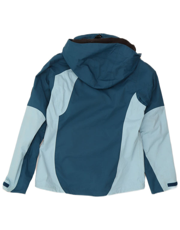 Jack Wolfskin Damen Regenjacke mit Kapuze UK 8 XS Blaues Colourblock-Polyester