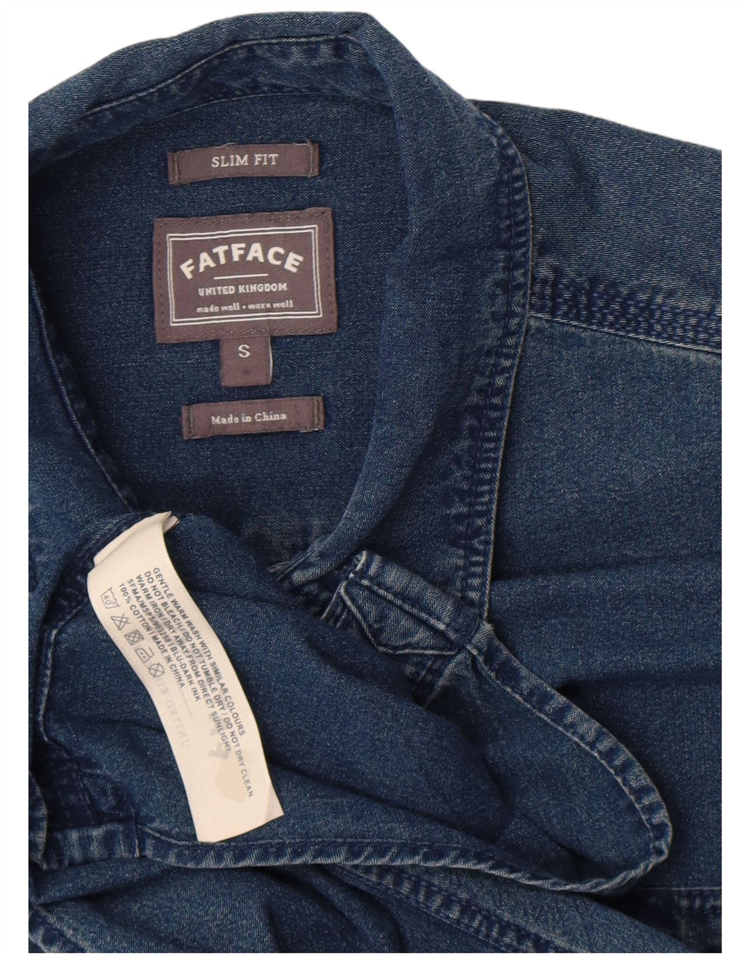 Fat Face Slim-Fit-Jeanshemd für Herren, Größe S, Blau, Baumwolle