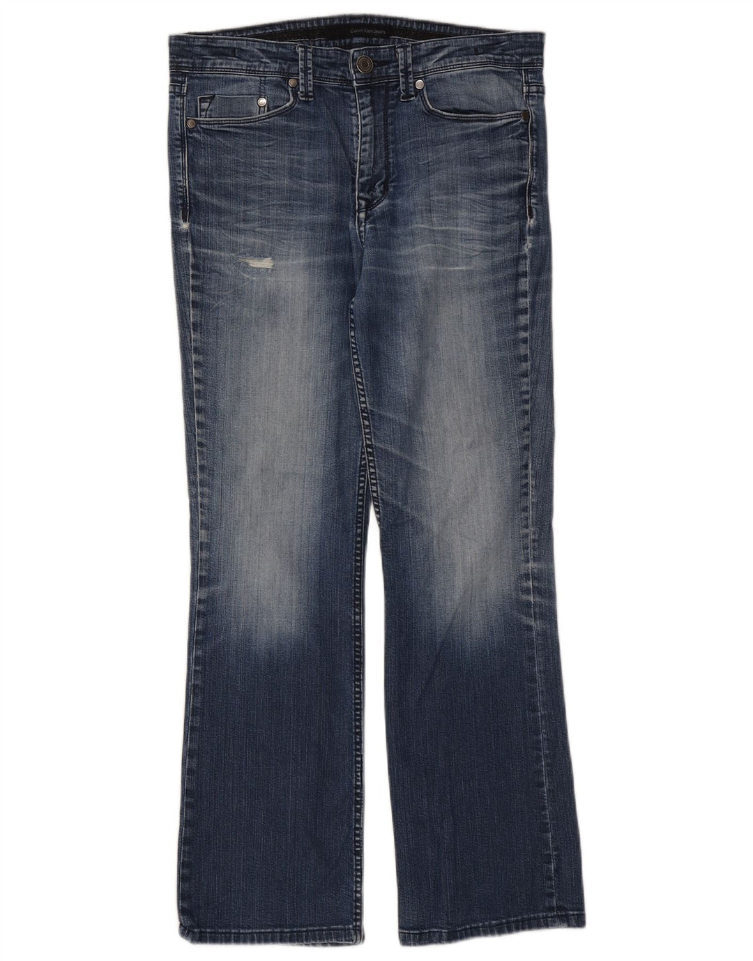 Calvin Klein Damen Distressed Bootcut Jeans W33 L29 Blaue Baumwolle