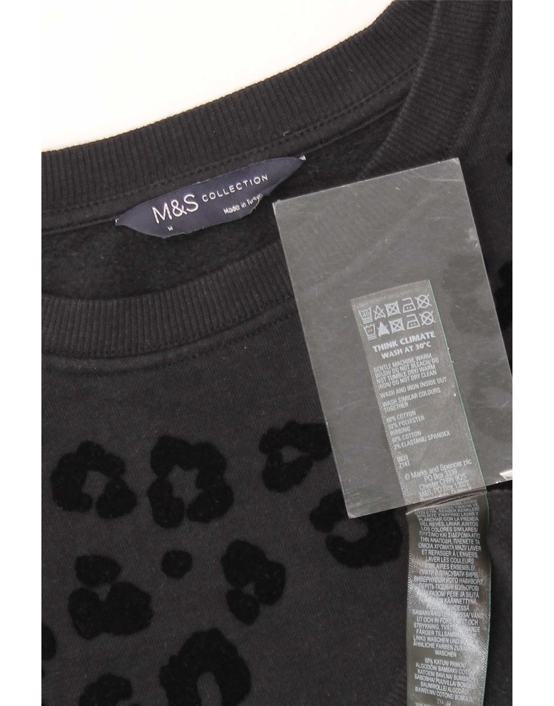 Marks & Spencer Damen-Sweatshirt-Pullover UK 14 Mittelschwarzer Tierdruck