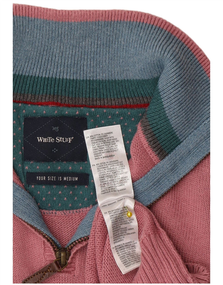 White Stuff Herren-Pullover mit Reißverschluss am Hals, mittelrosa Baumwolle