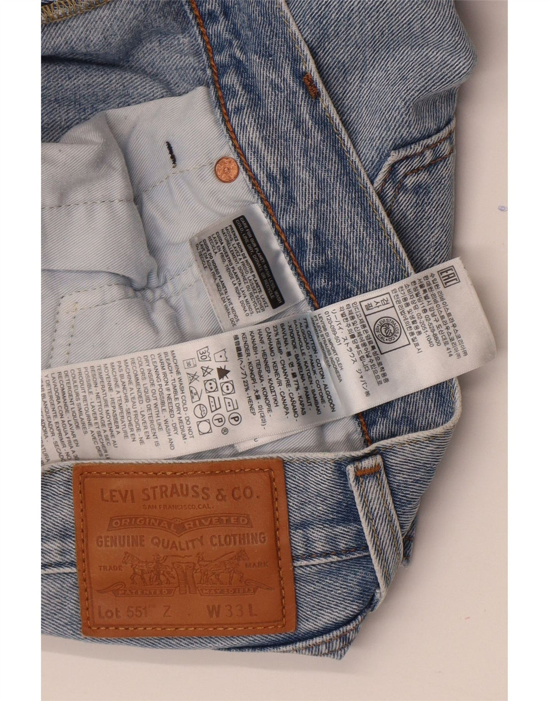 LEVI'S Herren 551 Straight Jeans W33 L27 Blaue Baumwolle