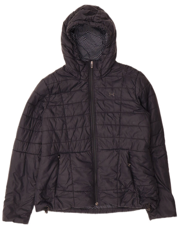 Under Armour Damen Cold Gear Hooded Wattierte Jacke UK 16 Large Schwarz Nylon
