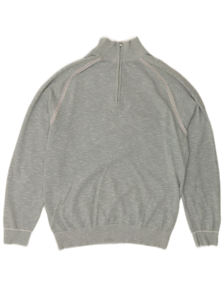 Reiss Herren-Pullover mit Reißverschluss am Hals, mittelblau gefleckte Baumwolle