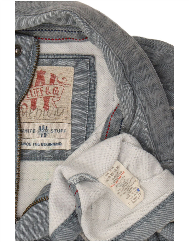 White Stuff Herren-Sweatshirt mit Reißverschluss am Hals, mittelblau gestreifte Baumwolle