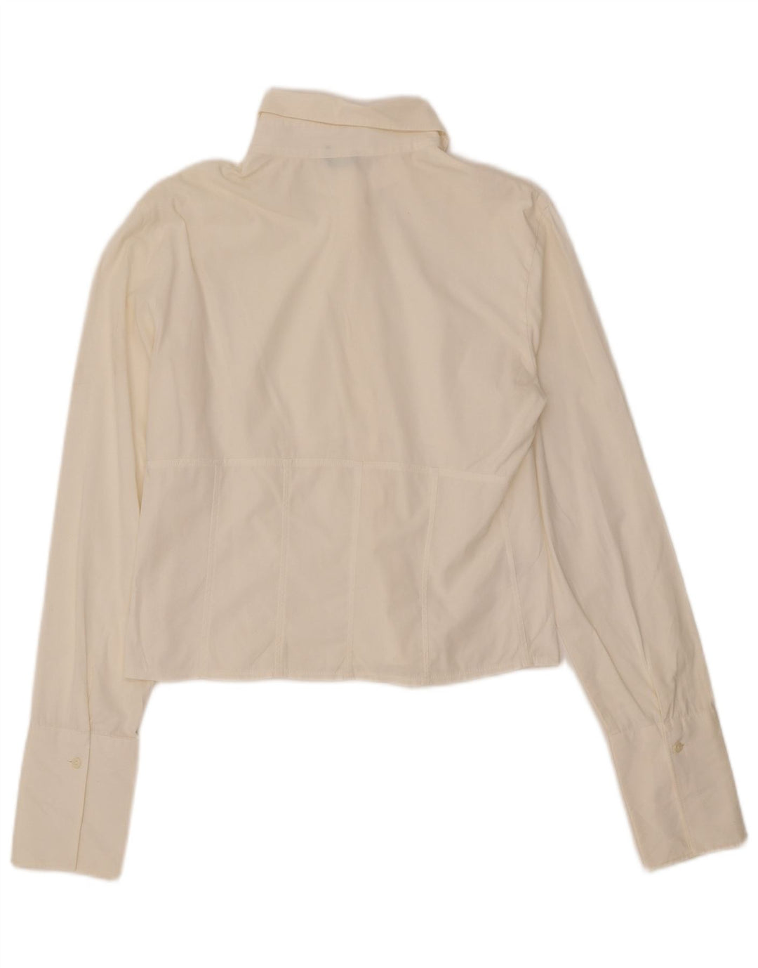 BENETTON Womens Crop Shirt Bluse UK 14 Große weiße Baumwolle