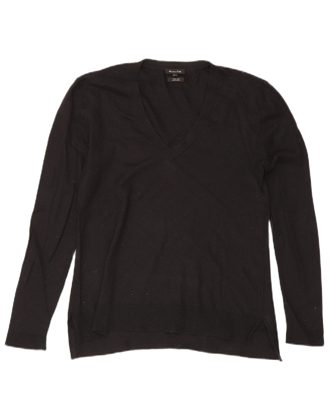 Massimo Dutti Damen-Pullover mit V-Ausschnitt, Gr. 14, große schwarze Wolle