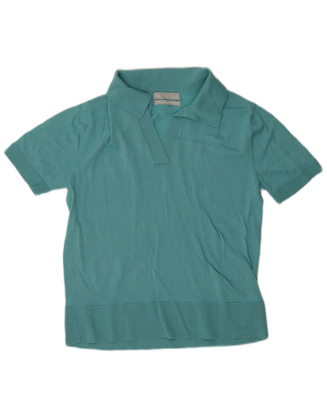 Marks & Spencer Damen Poloshirt UK 12 Mittelblaue Merinowolle