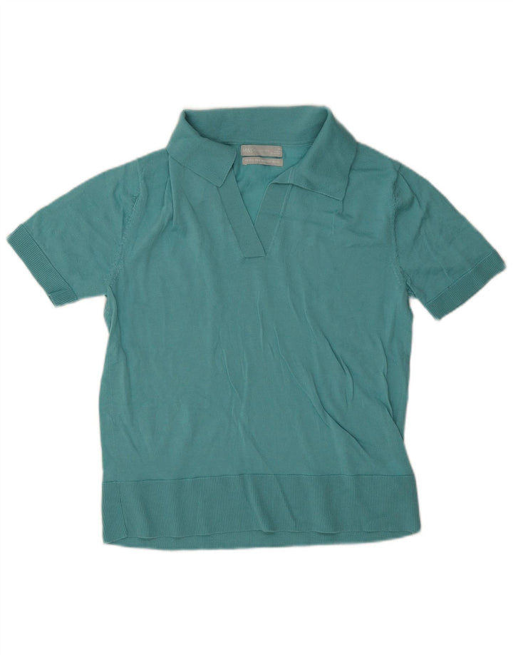 Marks & Spencer Damen Poloshirt UK 12 Mittelblaue Merinowolle