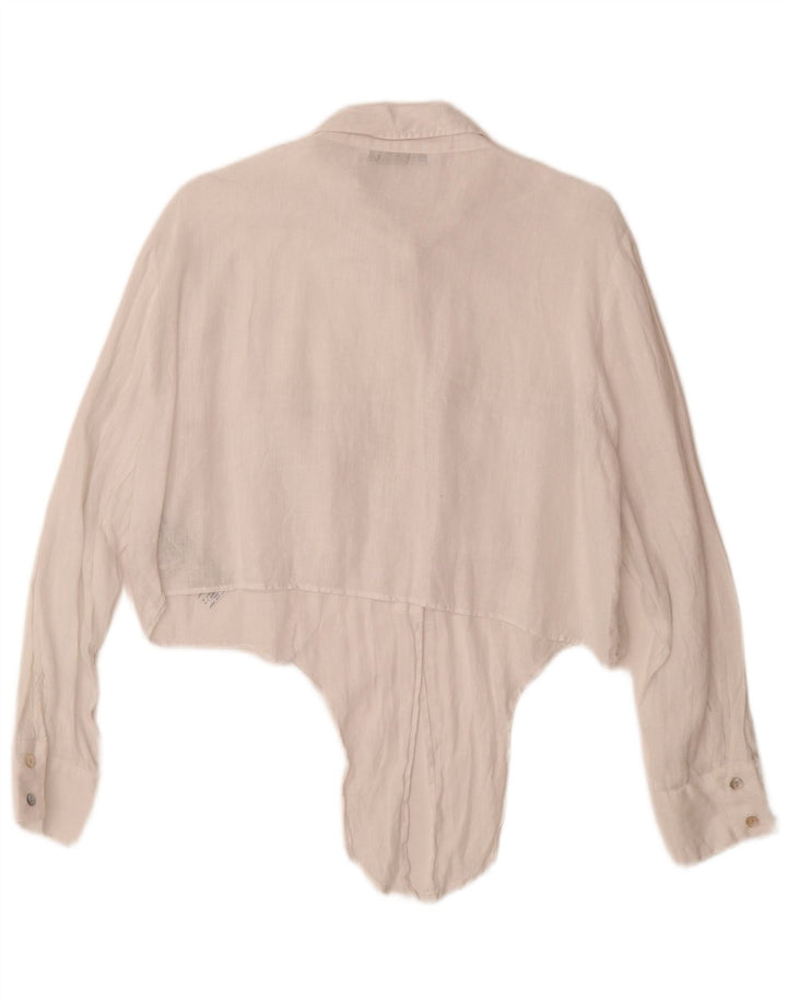 Zara Damen Crop Front Tie Shirt UK 18 XL Weiß Leinen