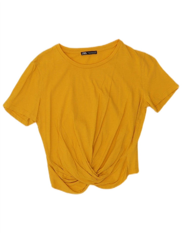 Zara Damen Crop Bluse Top UK 12 Mittelgelbe Baumwolle