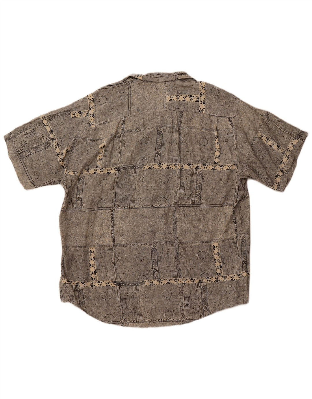 Vintage Herren Kurzarmhemd Groß Grau Paisley