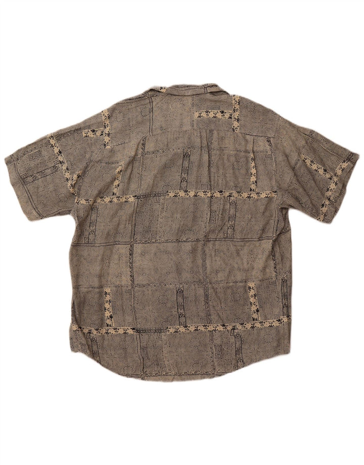 Vintage Herren Kurzarmhemd Groß Grau Paisley
