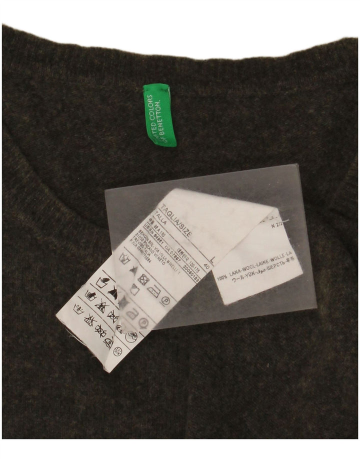 BENETTON Herren-Pullover mit Rundhalsausschnitt, große Khaki-Wolle