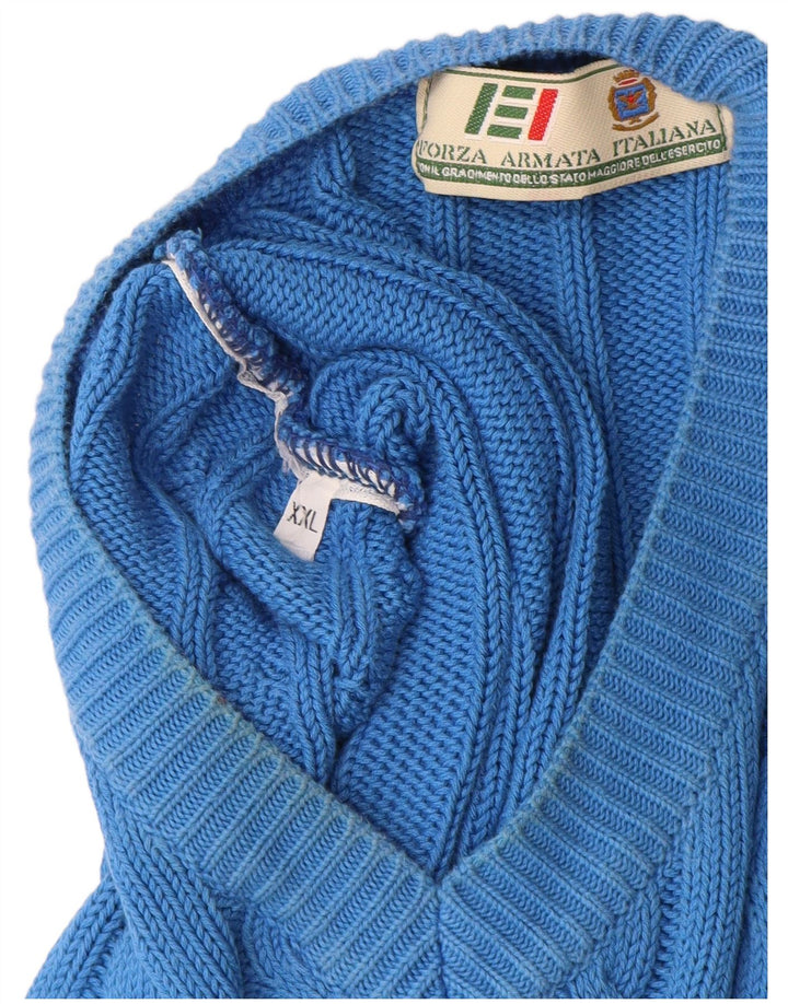 Vintage Herren V-Ausschnitt Pullover Pullover 2XL Blaue Baumwolle