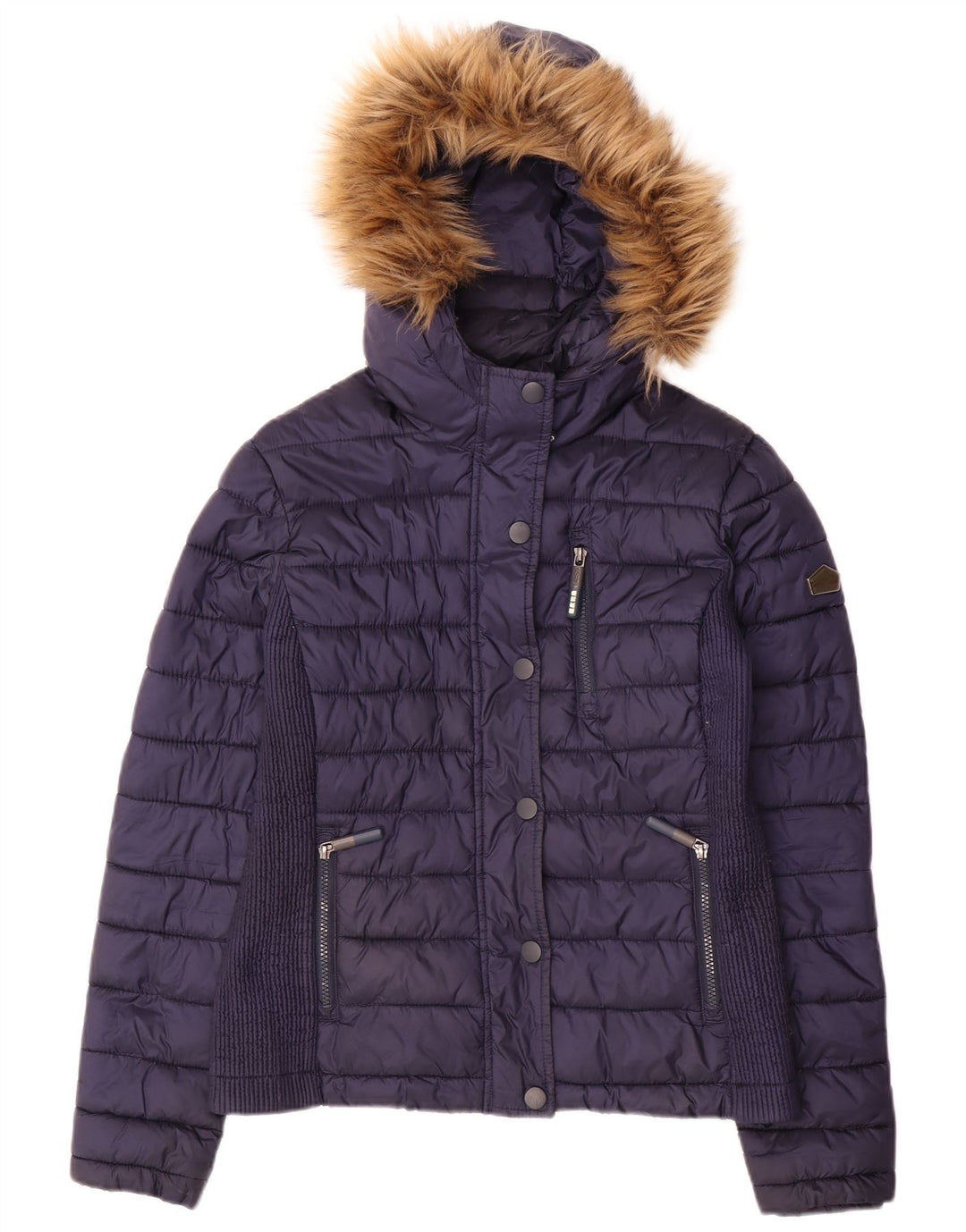 SUPERDRY Wattierte Damenjacke mit Kapuze UK 14 Medium Marineblau Polyester