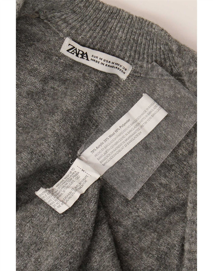Zara Damen Longline Open Cardigan Pullover UK 14 Mittelgraues Acryl