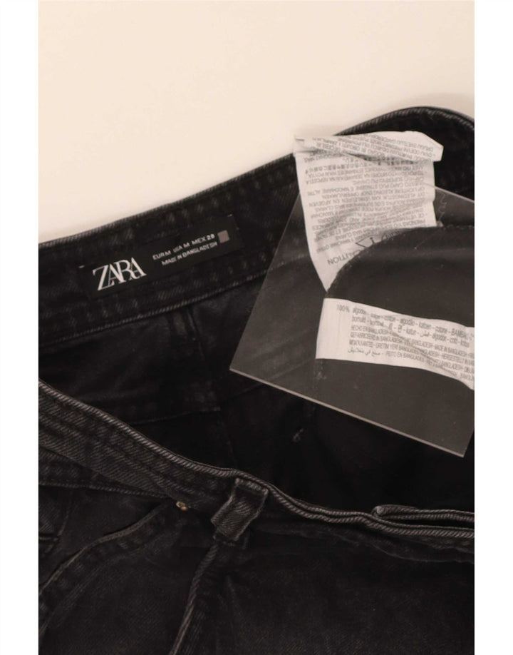 Zara Damen-Jeansshorts, mittelgroß, W28, schwarze Baumwolle