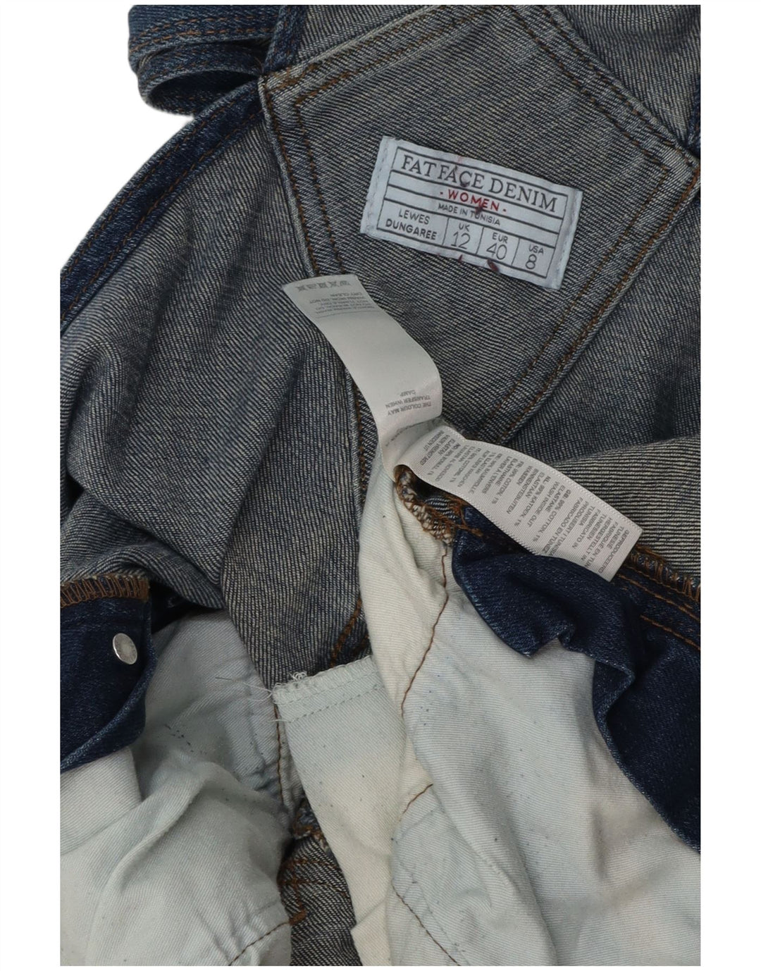 FAT FACE Damen Lewes Latzhose Jeans UK 12 Medium W34 L27 Blaue Baumwolle