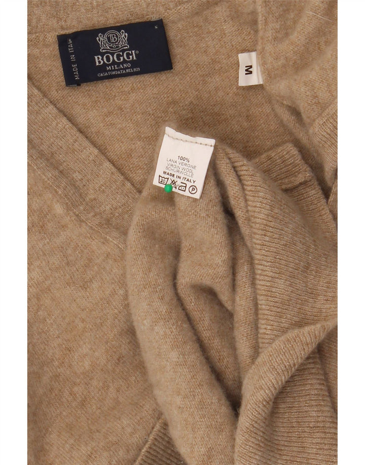 BOGGI MILANO Ärmelloser Damen-Cardigan-Pullover UK 14 Mittelbeige Wolle