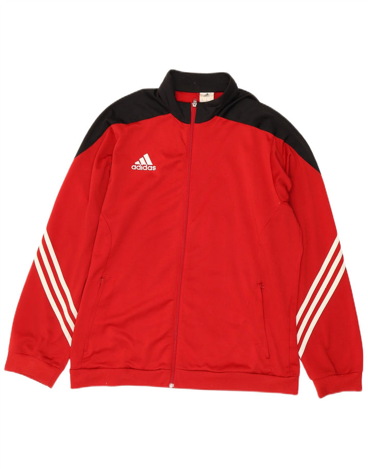 Adidas Herren-Trainingsanzug-Top-Jacke aus mittelrotem Colourblock-Polyester