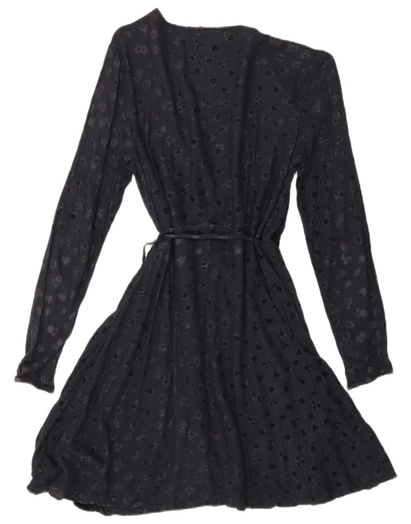 SUPERDRY Damen-Wickelkleid mit abstraktem Muster und langen Ärmeln, UK 6 XS, Marineblau