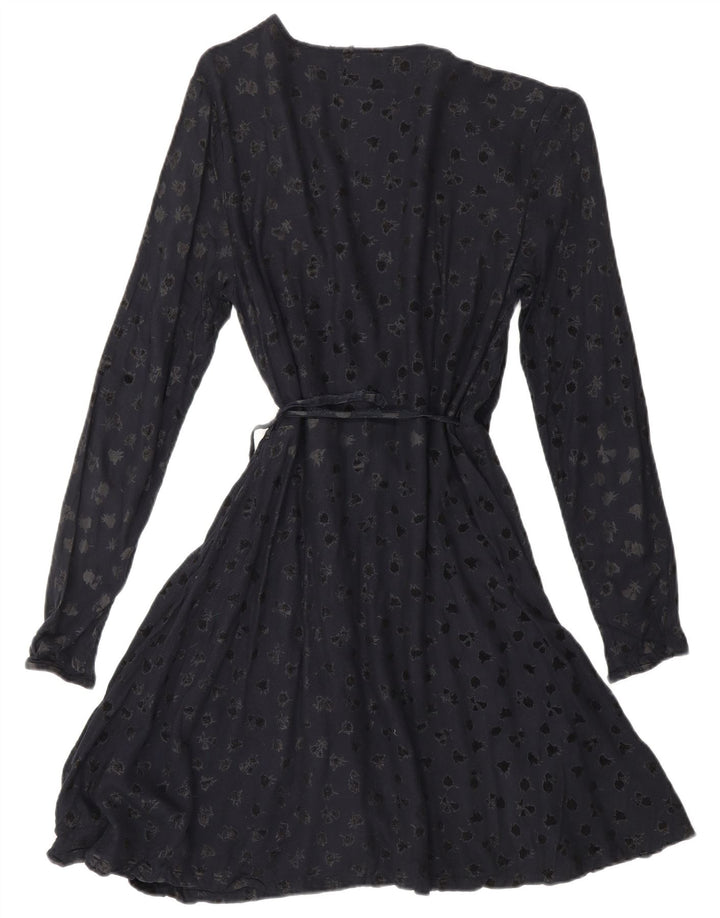 SUPERDRY Damen-Wickelkleid mit abstraktem Muster und langen Ärmeln, UK 6 XS, Marineblau