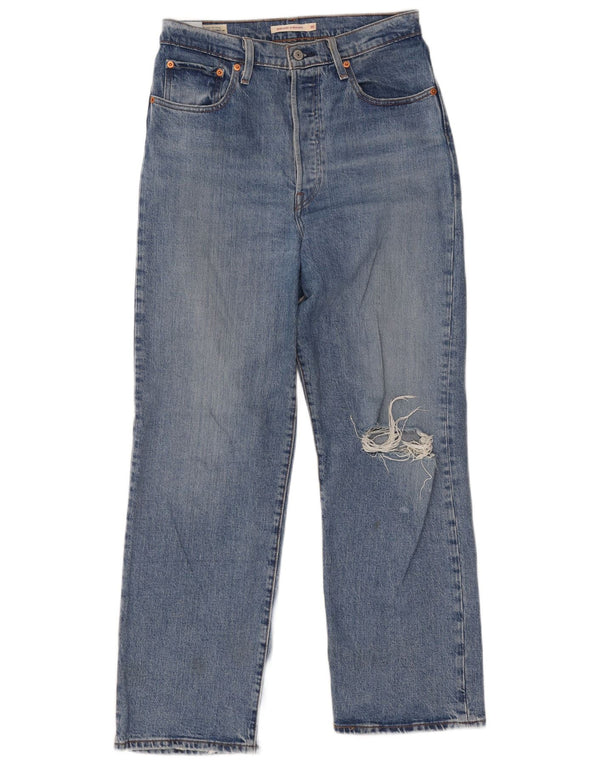 LEVI'S Damen Ribcage Distressed Straight Jeans W30 L29 Blaue Baumwolle